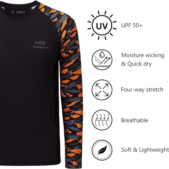 Bassdash UPF50+ Camo Long Sleeve Fishing Shirt UV Protection for Youth Large - Picture 3 of 4